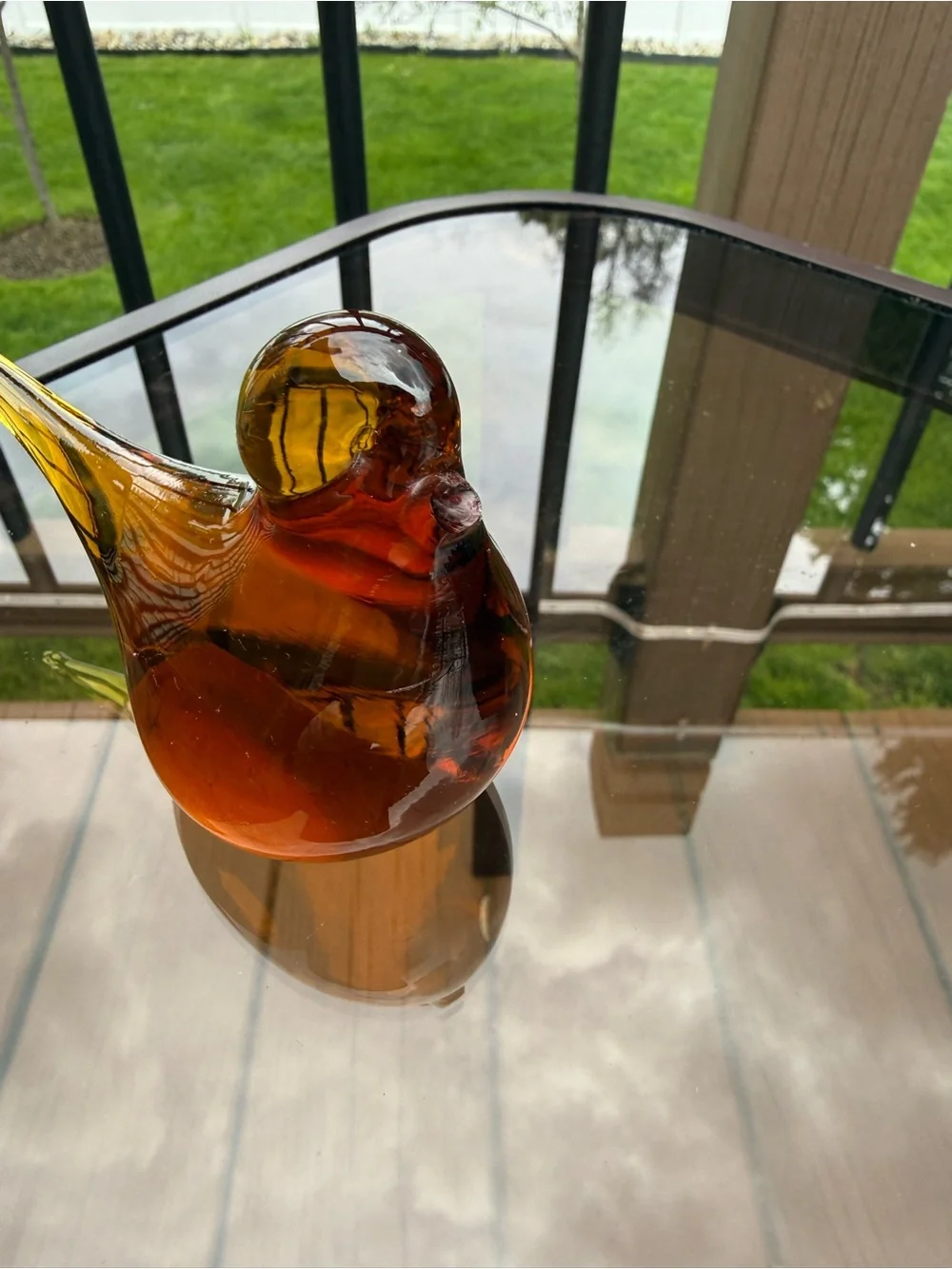 Amber Glass Bird Figurine - Decorative Pet Bird Accent